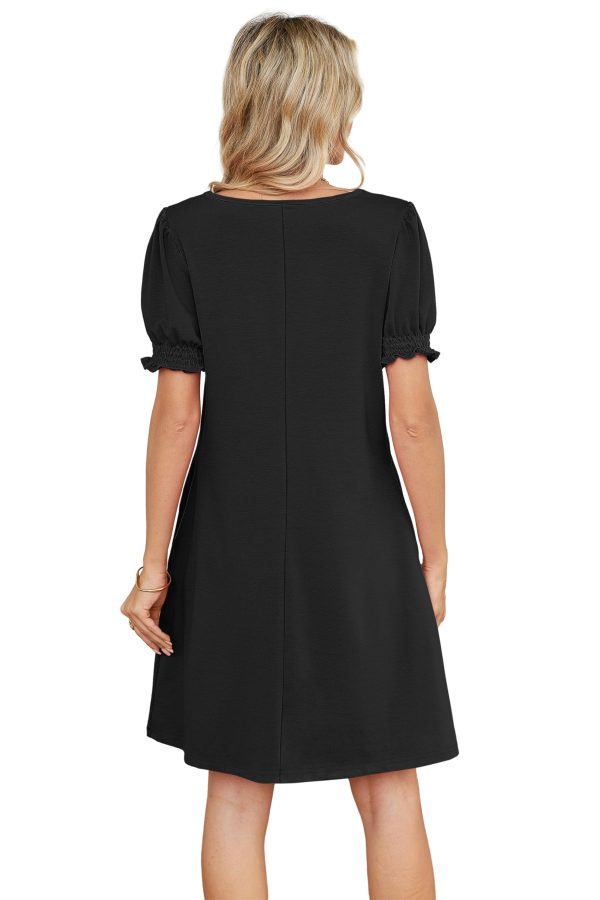 Summer Dresses for Women 2025 Casual Cute Square Neck Puff Short Sleeve Dress with Pockets