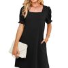 Summer Dresses for Women 2025 Casual Cute Square Neck Puff Short Sleeve Dress with Pockets