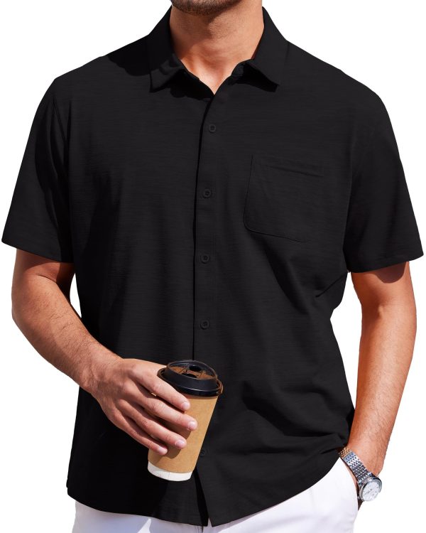 Mens Short Sleeve Dress Shirts Business Casual Button Down Shirt Summer Beach Wedding Untucked Shirts with Pocket