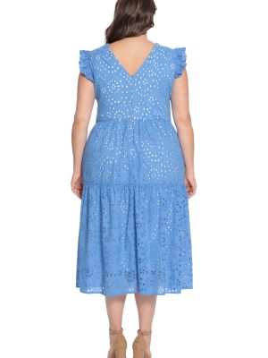 Women's Sleeveless V-Neck with Ruffle Shoulder Detail and Tiered Skirt