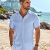 Mens Button Down Short Sleeve Shirt Casual Beach Shirt Summer Vacation Textured Shirts