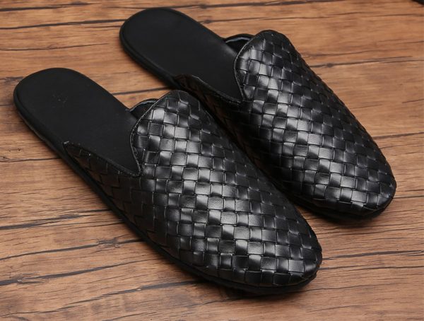 Men's Woven Leather Mules Slide Sandals, Slip-On Dress Casual Clogs Summer Shoes for Business, Comfortable and Stylish Open Back