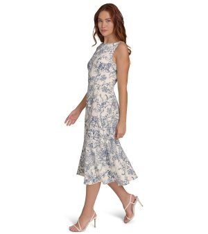 Women's Sleeveless Boat Neck Fit & Flare Midi Dress