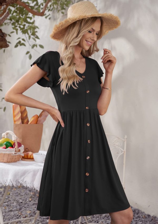 Women Summer Dresses Sleeveless Casual Loose Swing Button Down Midi Dress with Pockets