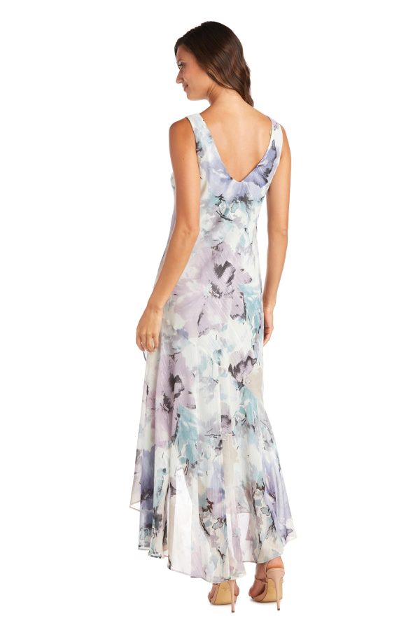 Elegant High Low Ruffle Floral Print Chiffon Dress W/ 3/4 Sleeve Sheer Coordinating Bolero
