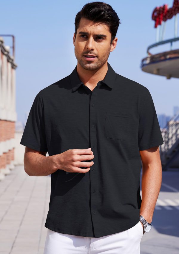 Mens Short Sleeve Dress Shirts Business Casual Button Down Shirt Summer Beach Wedding Untucked Shirts with Pocket