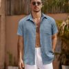 Men's Short Sleeve Button Down Shirt Casual Summer Beach Untucked Vacation Textured Shirts with Pocket