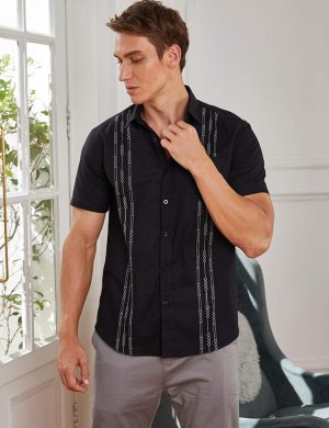 Mens Cuban Guayabera Shirt Short Sleeve Linen Button Down Shirts Casual Summer Beach Tops