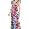 Women's Elastic Ruffle Sleeve Square Neck Maxi Dress Easy Summer Fun Vacation