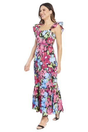 Women's Elastic Ruffle Sleeve Square Neck Maxi Dress Easy Summer Fun Vacation