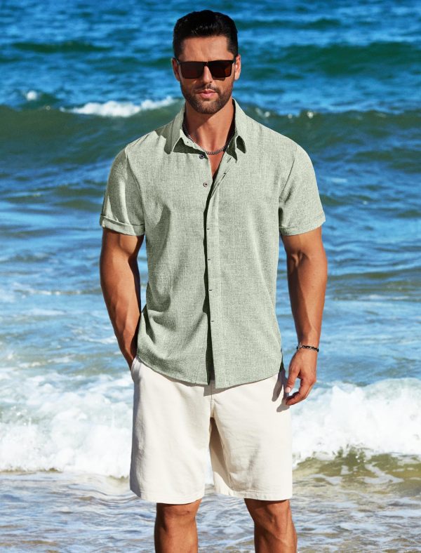 Men's Linen Shirts Short Sleeve Button Down Casual Shirt Business Dress Clothing Beach Fashion Summer Tops