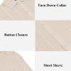 Mens Knit Button Down Shirts Casual Textured Polo Shirt Short Sleeve Vintage Summer Beach Tops