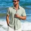 Men's Linen Shirts Short Sleeve Button Down Casual Shirt Business Dress Clothing Beach Fashion Summer Tops