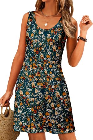 Women's Summer Dress 2025 Sleeveless Floral Boho Sundress Swimsuit Coverup Casual Loose Beach Vacation Tank Dresses