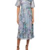Women's Short Sleeve V-Neck Midi Cocktail Dress W/Ruched Waist, Wedding Guest Gown (Petite and Regular Sizes)