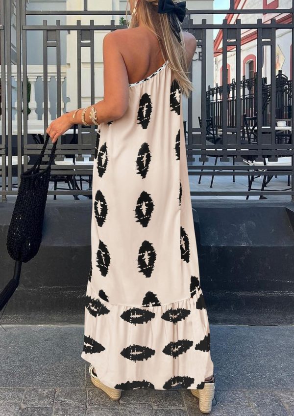 Women's Summer One Shoulder Maxi Dresses Printed Flowy Boho Beach Vacation Long Sundress