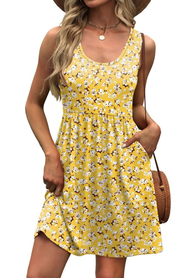 Women's Summer Dress 2025 A-Line Sleeveless Casual Sundress with Pockets Floral/Solid