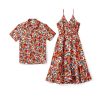 Matching Hawaiian Outfits for Couples Beach Vacation Tropical Print Women Spaghetti Strap Dress or Men Cruise Shirt