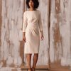 Women's Plus Size Scuba Crepe Pleat Tuck Waist Dress