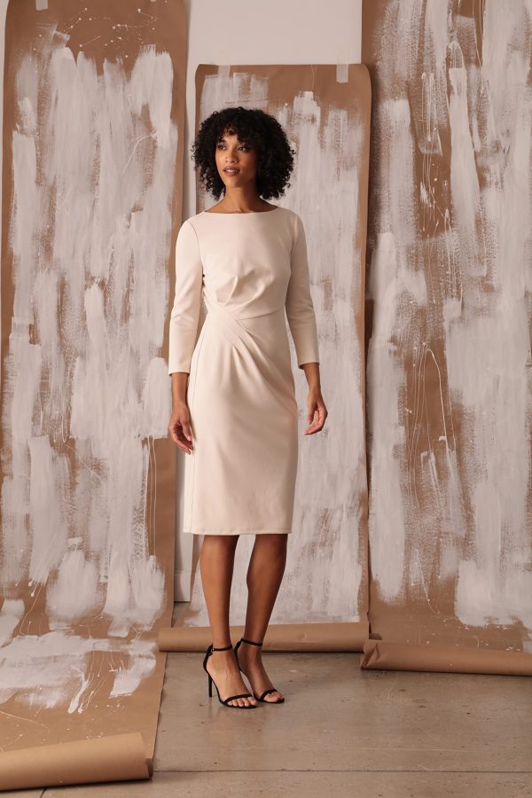 Women's Plus Size Scuba Crepe Pleat Tuck Waist Dress