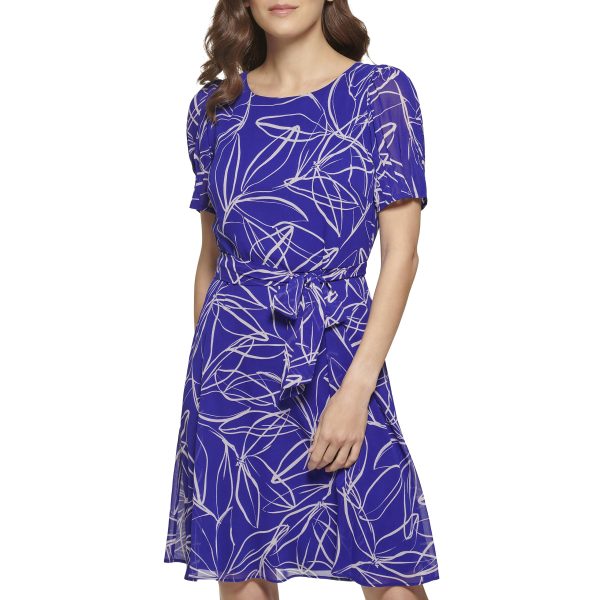 Women's Puff Sleeve Tie Waist A-line Mini Dress