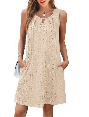 Summer Dresses for Women Sleeveless Beach Vacation Coverup with Pockets (S-2XL)
