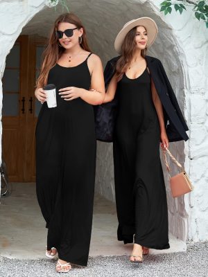 Womens 2025 Casual Sleeveless Sundress Plus Size Loose Plain Long Summer Beach Maxi Dress with Pockets S-5X