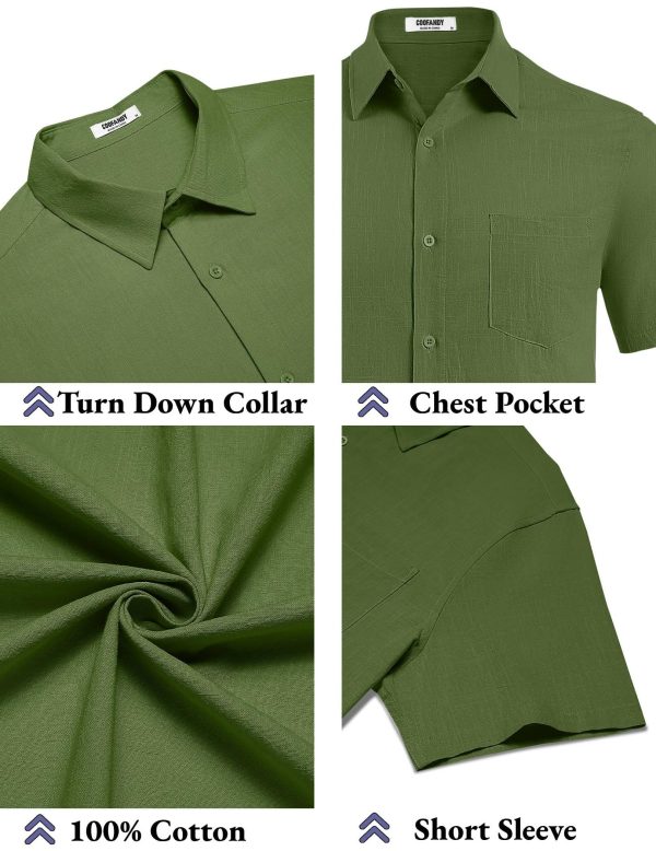 Men's Button Down Short Sleeve Shirt Casual Cotton Summer Beach Linen Wedding Shirts with Pocket