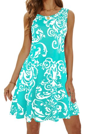 Summer Dresses for Women 2025 Casual Sundresses Beach Cover Ups Sleeveless Tshirt Swing Dress with Pockets