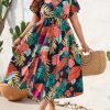 Women's Plus Size Boho Floral V Neck Short Sleeve A Line Long Dress