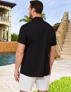 Linen Shirts for Men Button Down Beach Shirt Short Sleeve Men's Casual Summer Vacation Shirts