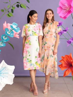 Women's Short Flutter Sleeve Fit and Flare Dress with Asymmetric Hem Tier
