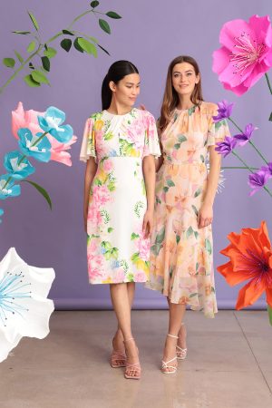 Women's Short Flutter Sleeve Fit and Flare Dress with Asymmetric Hem Tier