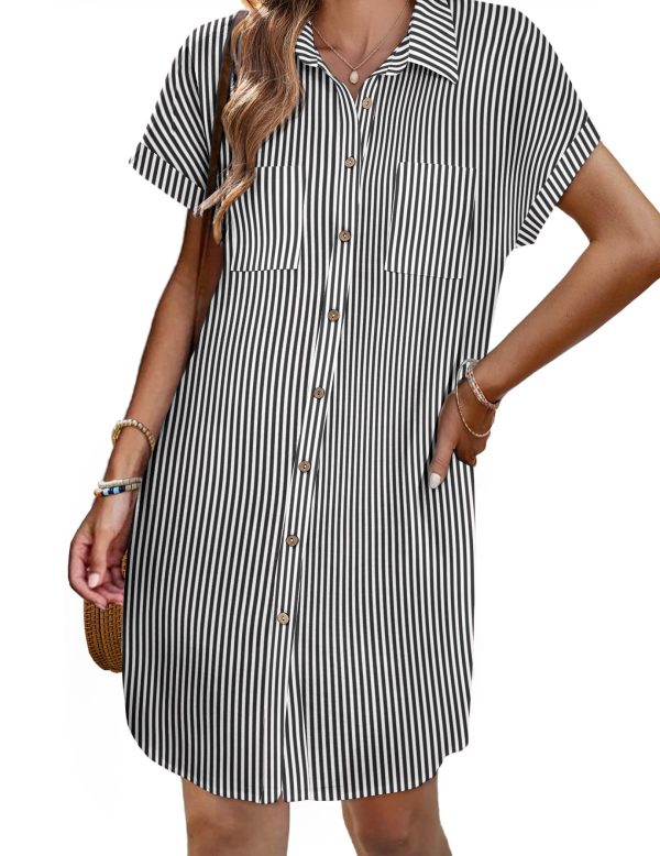 Women's Summer Dress 2025 Cotton Button Down Short Sleeve Tshirt Dresses Casual Flowy V Neck Loose Mini Beach Dress