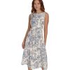 Women's Sleeveless Boat Neck Fit & Flare Midi Dress