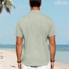 Men's Linen Shirts Casual Short Sleeve Button Down Shirt Beach Summer Vacation Holiday Wedding Cotton Tops