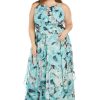 Long Printed Chiffon Halter Dress W/Hankie Hemline
