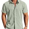 Men's Linen Shirts Short Sleeve Button Down Casual Shirt Business Dress Clothing Beach Fashion Summer Tops