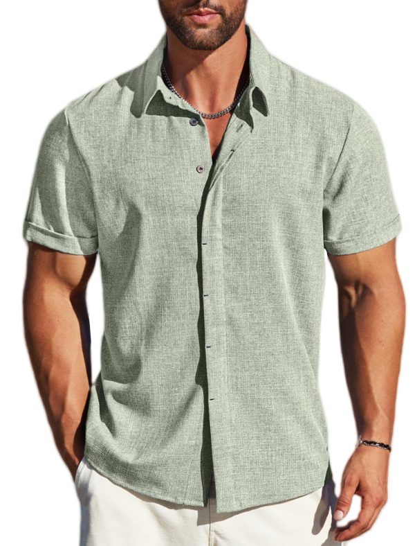 Men's Linen Shirts Short Sleeve Button Down Casual Shirt Business Dress Clothing Beach Fashion Summer Tops