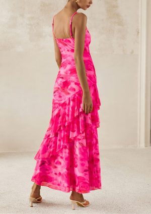 Maxi Dresses for Women 2025 Floral Beach Sundress Spaghetti Strap Tiered Summer Wedding Guest Long Dress