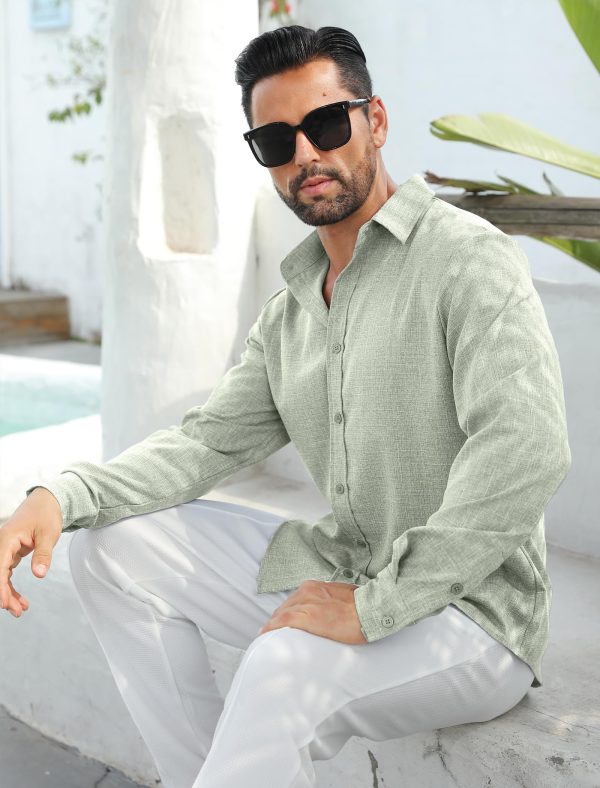 Men's Linen Shirt Long Sleeve Button Down Casual Shirts Untucked Dress Shirts Beach Vacation Fall Tops