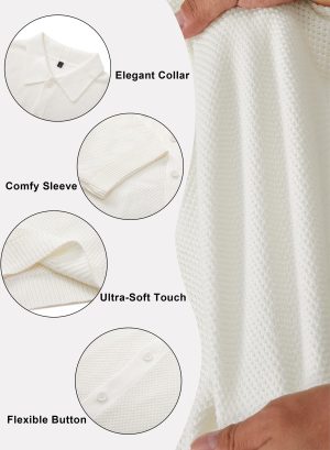 Mens Wool Blended Button Down Shirt Short Sleeve Knit 2025 Summer Fashion Dress Shirts Casual Business Golf