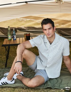 Men's Seersucker Shirts Short Sleeve Casual Shirts Button Down Shirt Beach Summer Vacation Wedding Shirt
