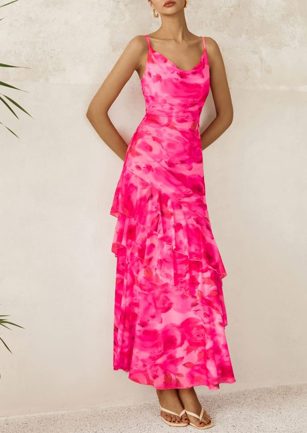 Maxi Dresses for Women 2025 Floral Beach Sundress Spaghetti Strap Tiered Summer Wedding Guest Long Dress