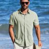 Linen Shirts for Men Short Sleeve Button Down Dress Casual Shirt Beach Summer Wedding Hawaiian Outfit
