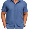 Men's Short Sleeve Button Down Shirt Casual Untucked Dress Shirt Stretch Denim Shirt