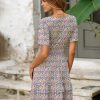 Simplee Womens Floral Short Summer Dress - Empire Waist A Line Flutter Sleeve V Neck Boho Mini Dresses with Pockets
