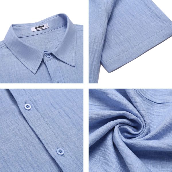 Mens Button Down Short Sleeve Shirt Casual Beach Shirt Summer Vacation Textured Shirts