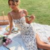 Women's Summer Split Thigh Spaghetti Strap Cami Midi Floral Dress