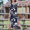 Women Floral Summer Dress Casual Beach Dress Printed T Shirt Dress Split Long Dress Travel 2025 Vacation Dress